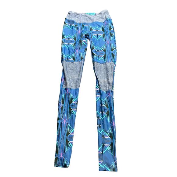 Daughters of Culture Soul Patch Leggings Blue Geometric Athletic Womens XS/S - Picture 1 of 6